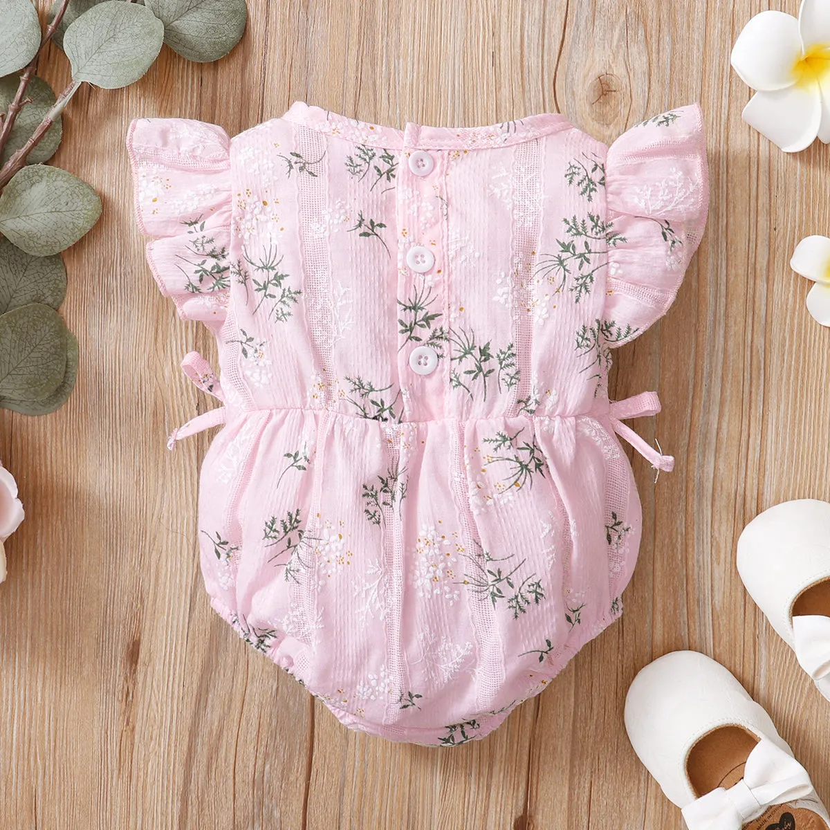 0-12M Baby Girl Rompers Flying Sleeve Drawstring Print Triangle Wholesale Baby Clothes KCL519307