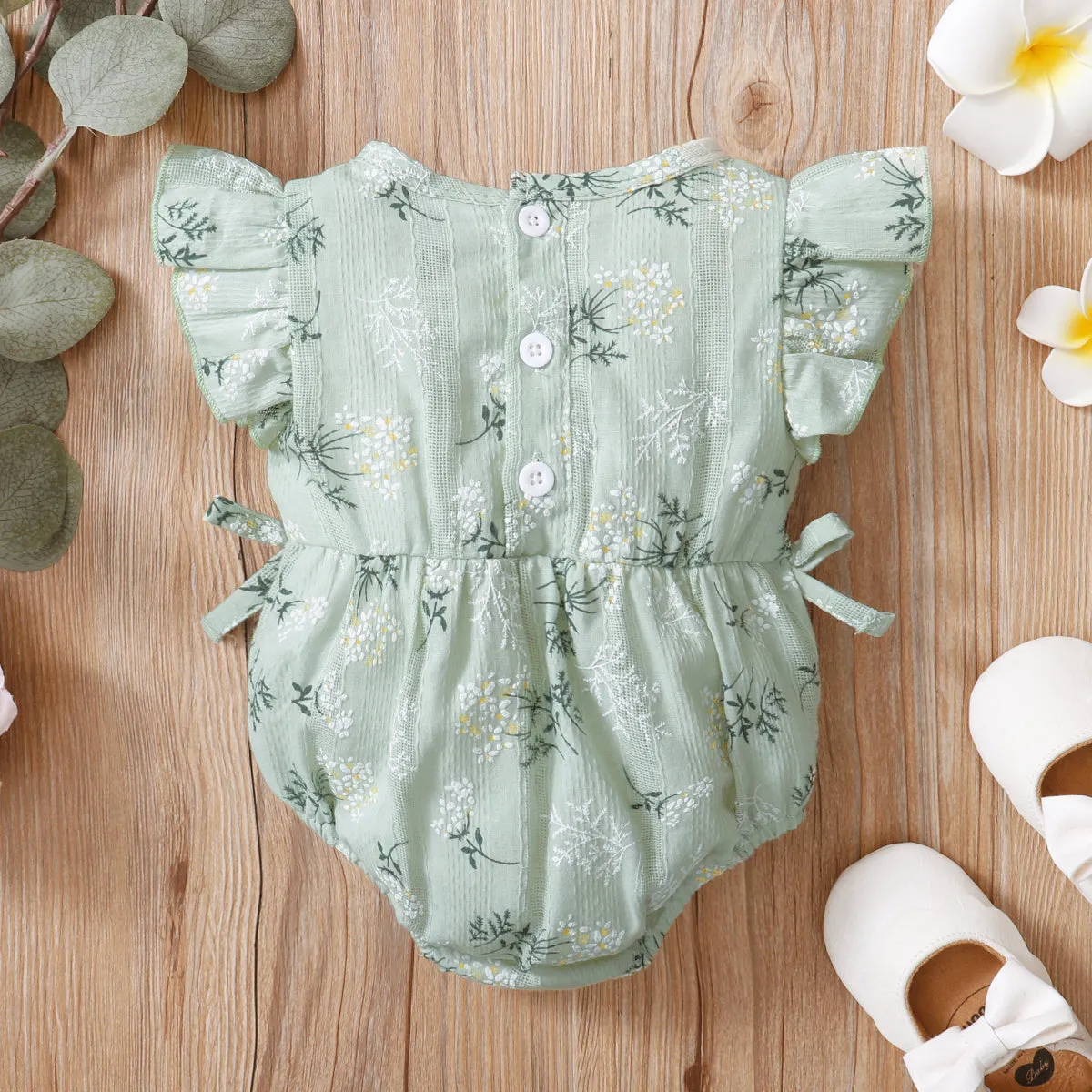 0-12M Baby Girl Rompers Flying Sleeve Drawstring Print Triangle Wholesale Baby Clothes KCL519307