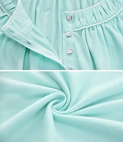 100% Cotton Nightgowns for Women Soft Ladies Gowns Sleepwear Long Sleeveless Nightgown Green L