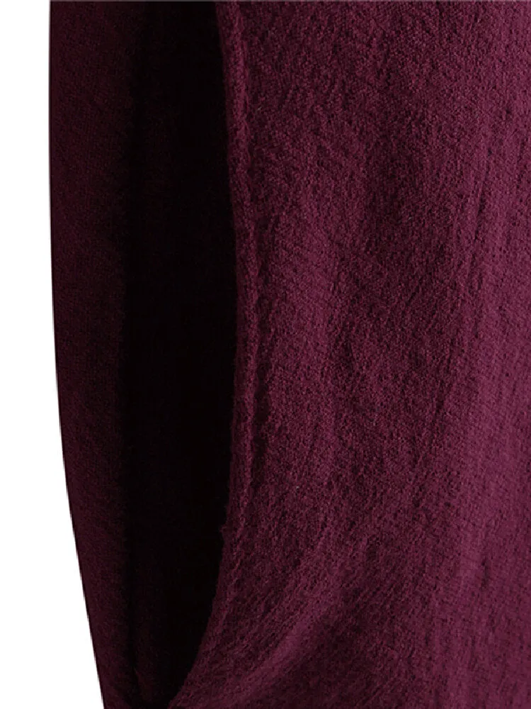 100% Cotton Women Loose Linen Round Neck Short Sleeve Button Dress with Pocket