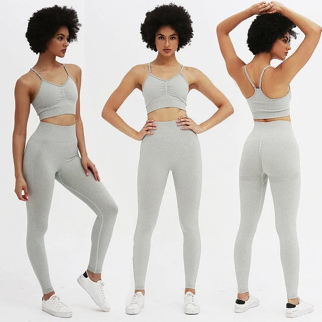 2 Piece Seamless Yoga Set Solid High Waisted