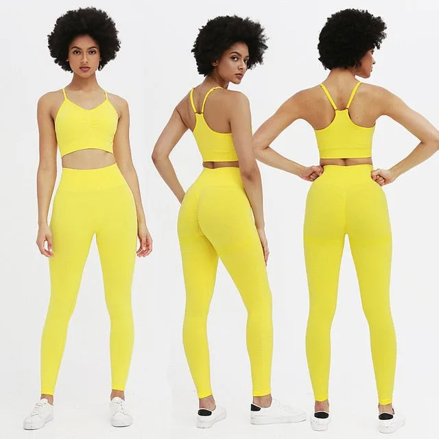 2 Piece Seamless Yoga Set Solid High Waisted