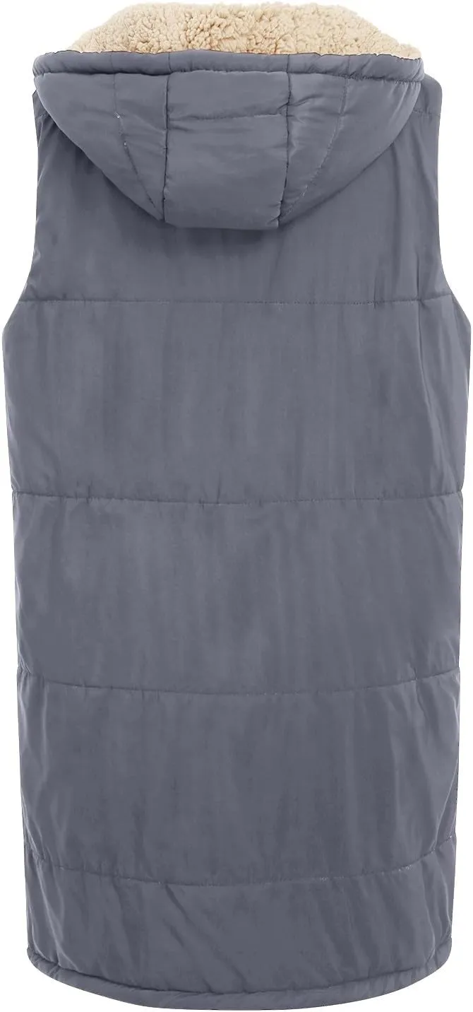 2023 Womens Fall Reversible Puffer Vests Sleeveless Fleece Jacket Zip Up Hoodie Pockets Long Warm Winter Coat Outerwear