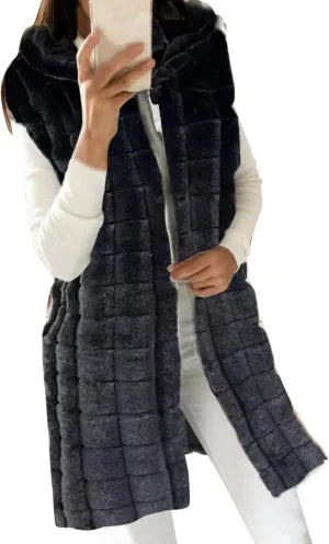 2023 Womens Fall Reversible Puffer Vests Sleeveless Fleece Jacket Zip Up Hoodie Pockets Long Warm Winter Coat Outerwear