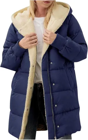 2024 Puffer Jackets For Women Winter Warm Long Sleeve Sherpa Lined Down Coats Comfy Fashion Padded Quilted Jackets