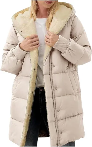 2024 Puffer Jackets For Women Winter Warm Long Sleeve Sherpa Lined Down Coats Comfy Fashion Padded Quilted Jackets