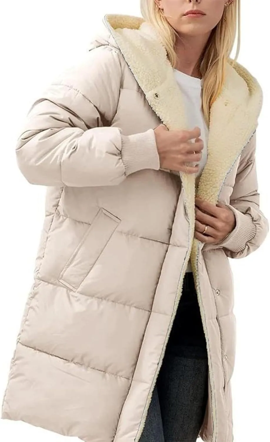 2024 Puffer Jackets For Women Winter Warm Long Sleeve Sherpa Lined Down Coats Comfy Fashion Padded Quilted Jackets