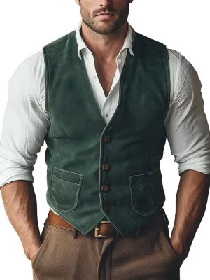 【24-hour shipping】Men's Vintage V-neck Single-breasted Suede Vest