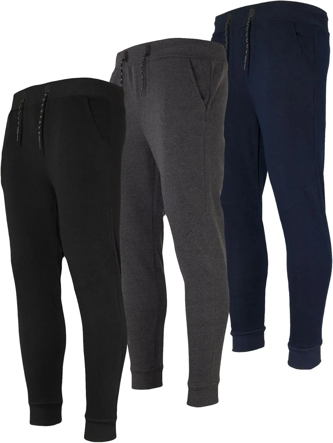3 Pack Fleece Joggers for Men - Workout Mens Sweatpants with Zipper Pockets & Drawstring - Active Sweat Pants