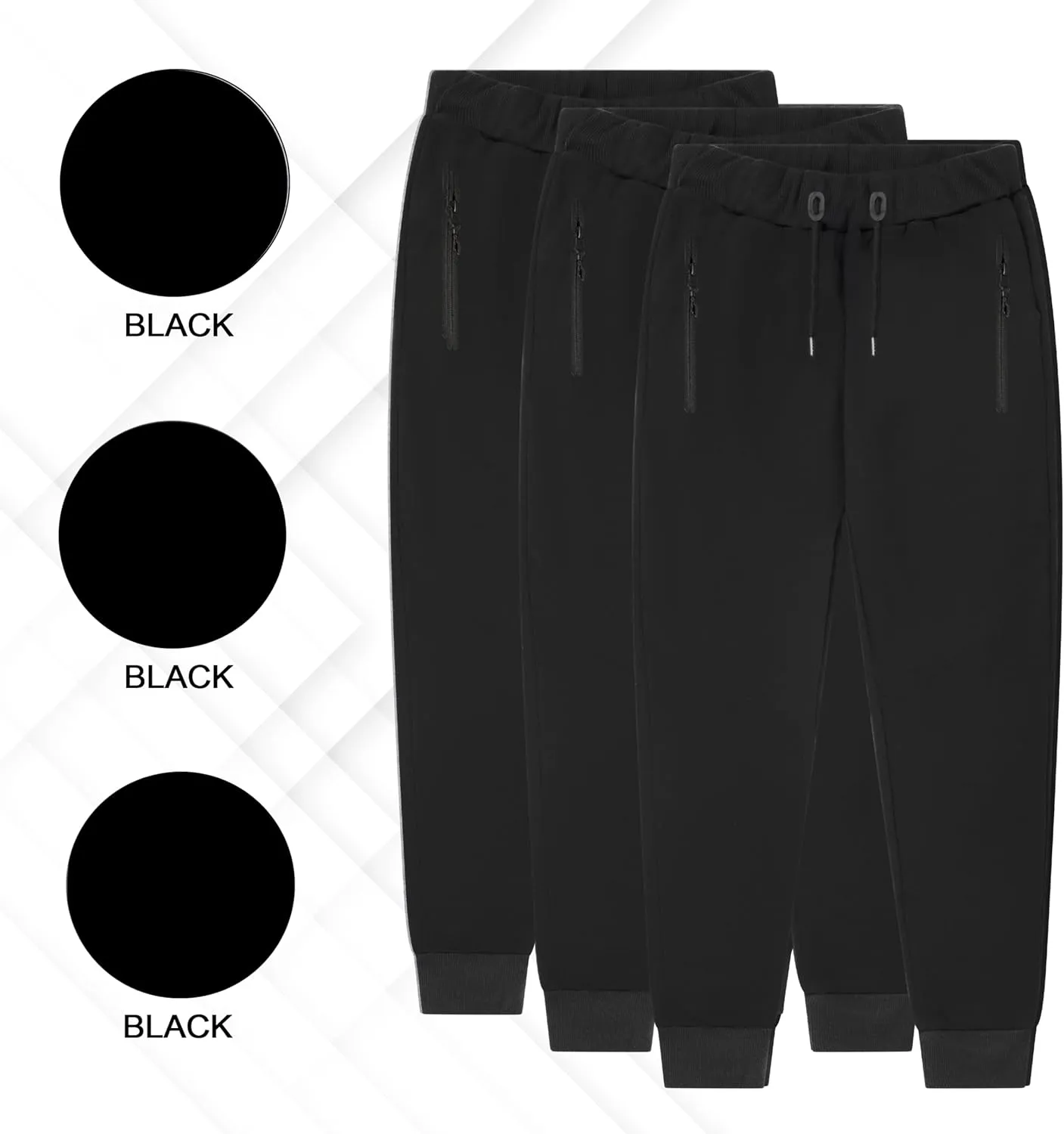 3 Pack Fleece Joggers for Men - Workout Mens Sweatpants with Zipper Pockets & Drawstring - Active Sweat Pants