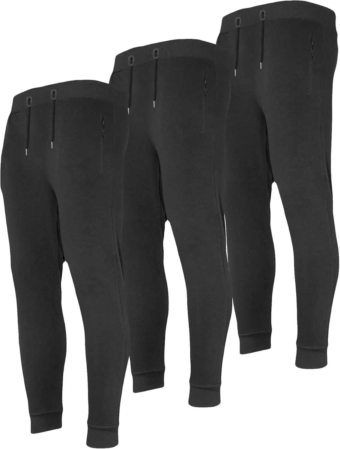 3 Pack Fleece Joggers for Men - Workout Mens Sweatpants with Zipper Pockets & Drawstring - Active Sweat Pants