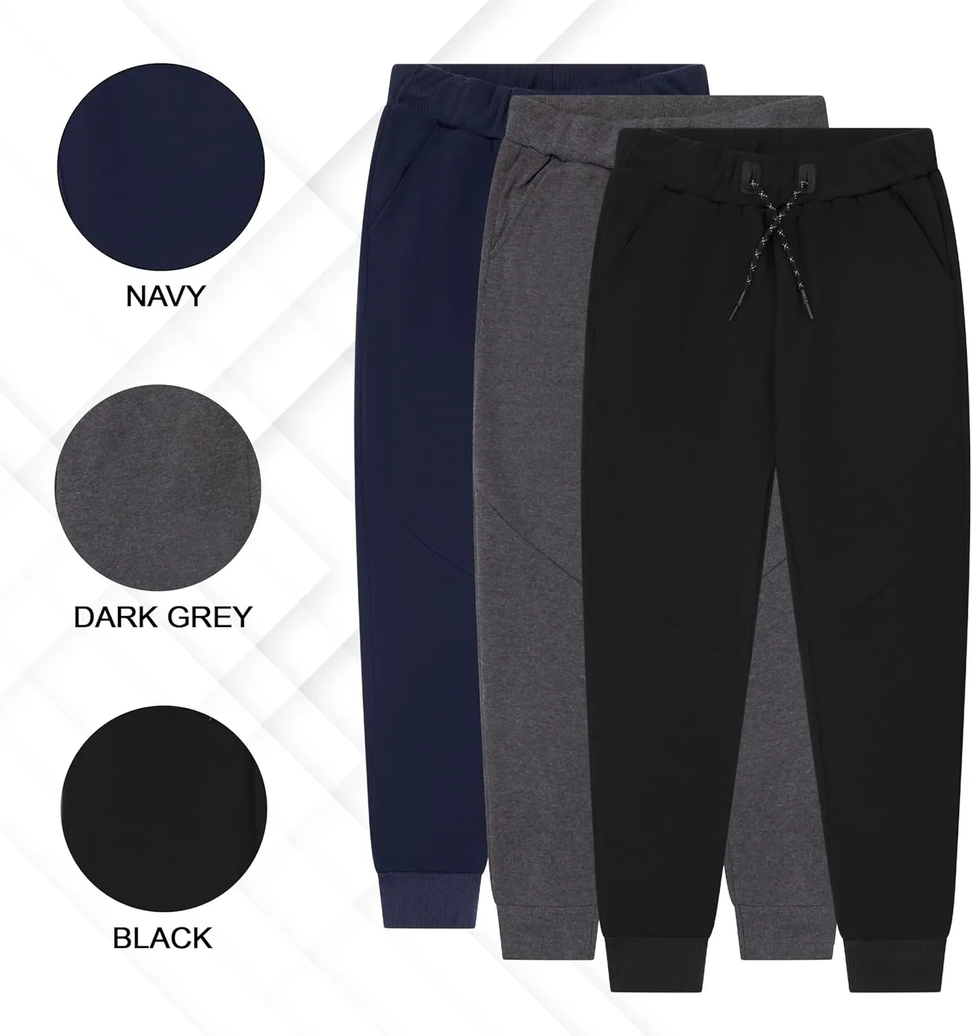 3 Pack Fleece Joggers for Men - Workout Mens Sweatpants with Zipper Pockets & Drawstring - Active Sweat Pants
