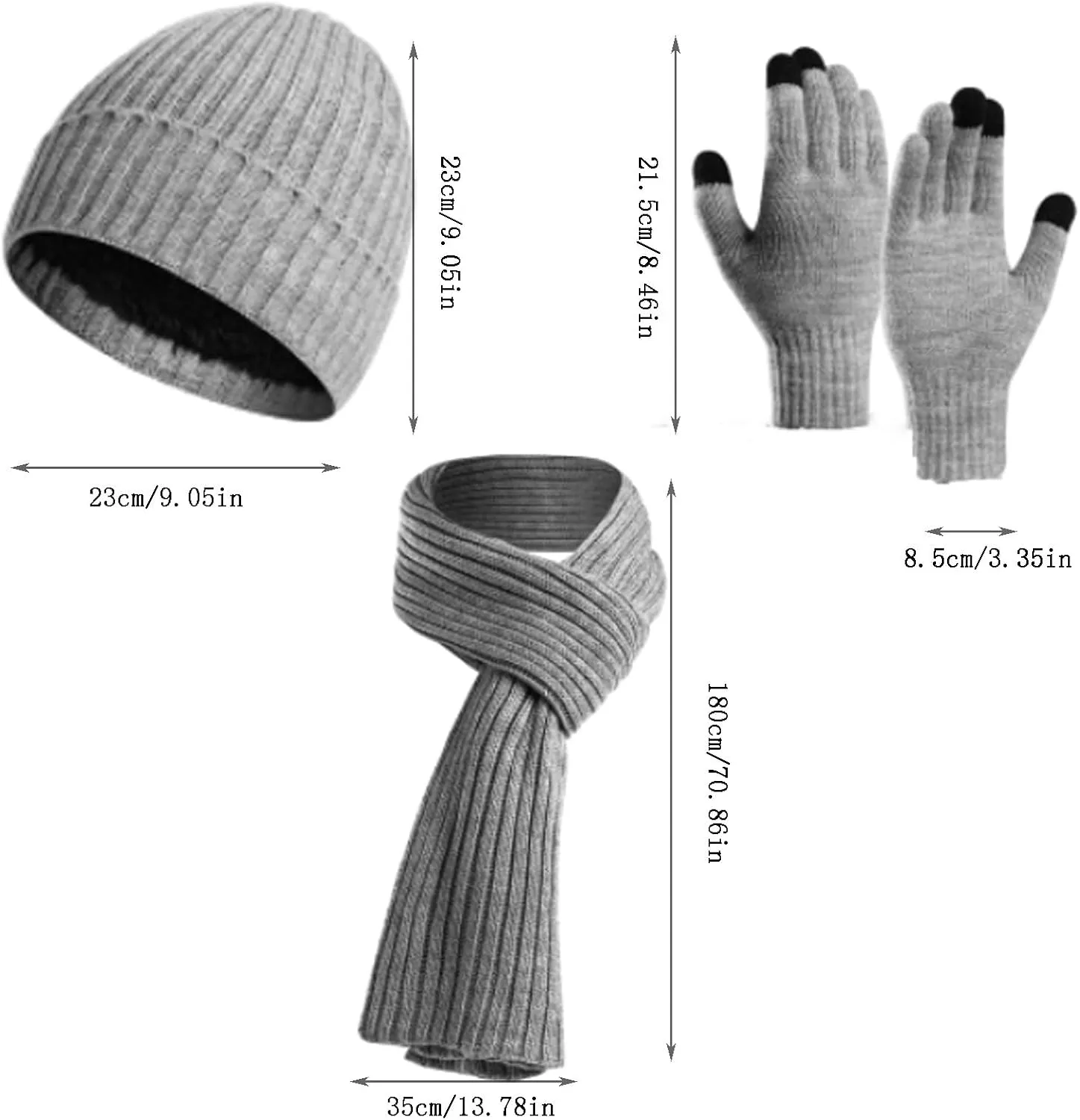3-Pieces Winter Beanie Hat Scarf and Touch Screen Gloves Set Cap Suit Couples Matching Hats for Men Women