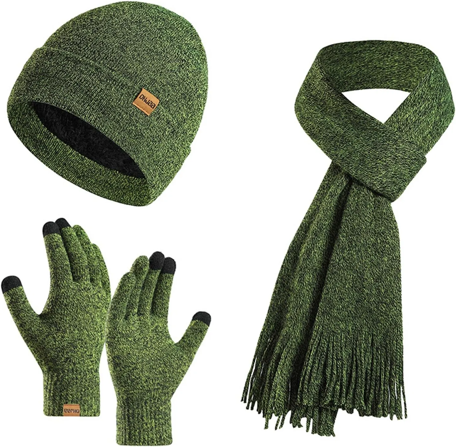 3-Pieces Winter Beanie Hat Scarf and Touch Screen Gloves Set Cap Suit Couples Matching Hats for Men Women