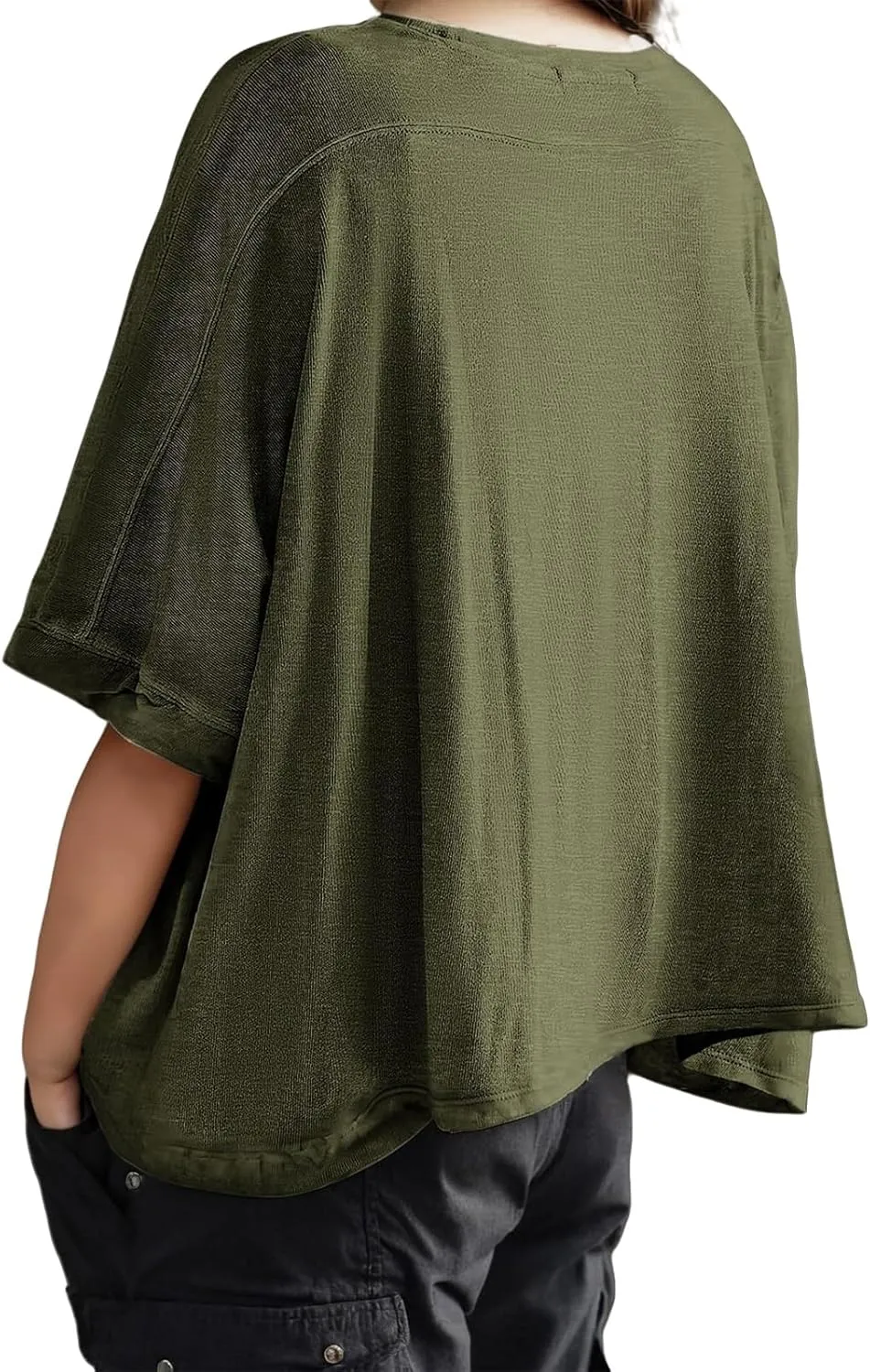 3/4 Sleeve T Shirts for Women Plus Size Crop Tops Crewneck Bat Sleeve Oversized Tops Summer Basic Solid Shirts