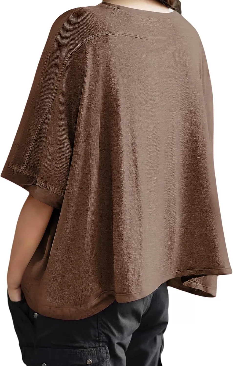 3/4 Sleeve T Shirts for Women Plus Size Crop Tops Crewneck Bat Sleeve Oversized Tops Summer Basic Solid Shirts