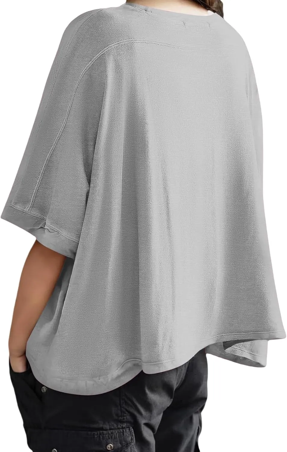 3/4 Sleeve T Shirts for Women Plus Size Crop Tops Crewneck Bat Sleeve Oversized Tops Summer Basic Solid Shirts