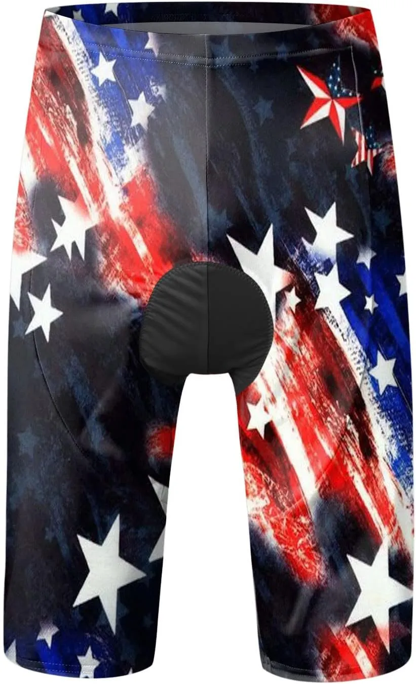 3D USA Flag Print Patriotic Cycling Shorts for Men Lightweight Quick Dry Bike Shorts Big and Tall Summer Biker Tights