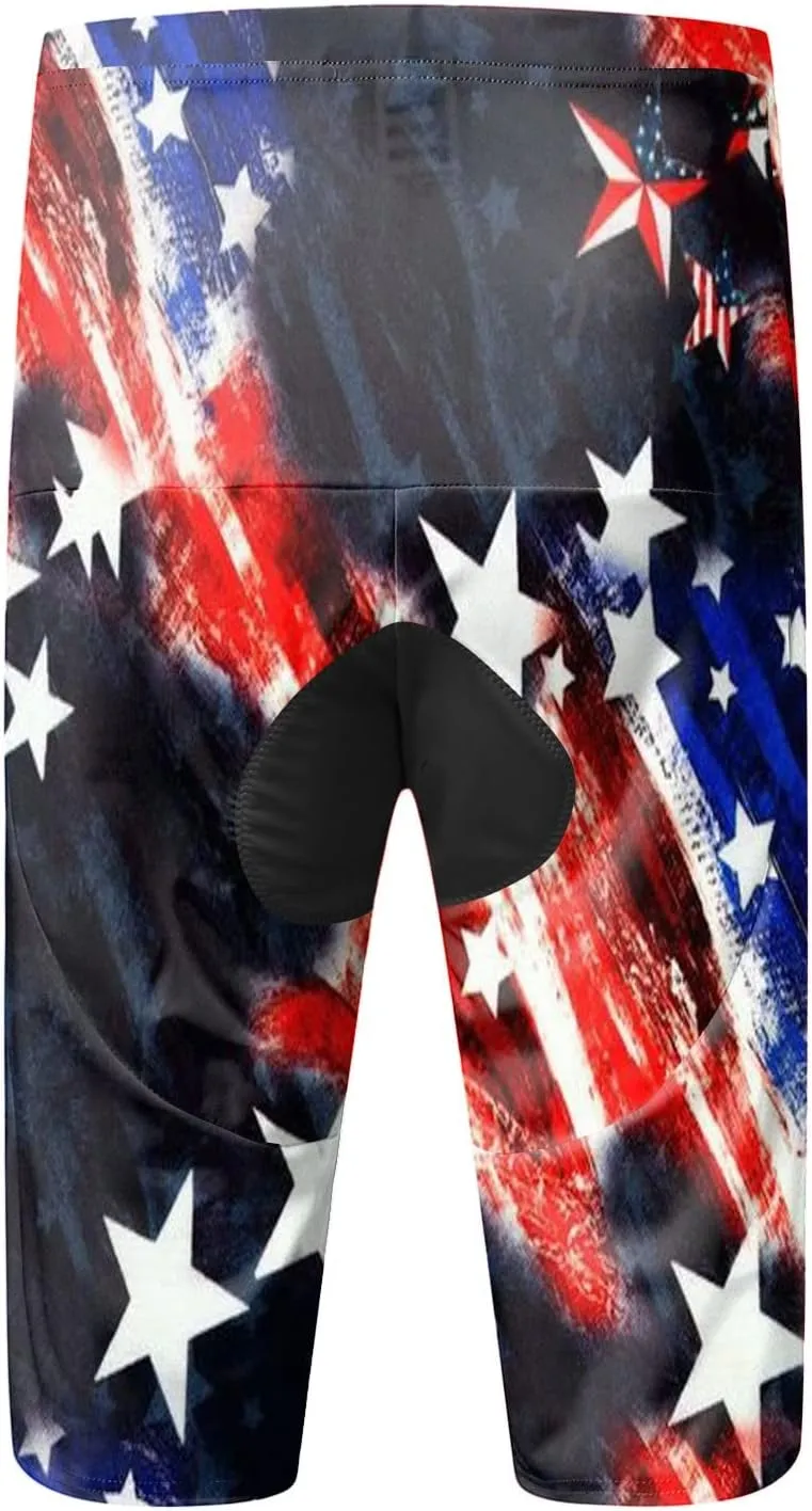 3D USA Flag Print Patriotic Cycling Shorts for Men Lightweight Quick Dry Bike Shorts Big and Tall Summer Biker Tights