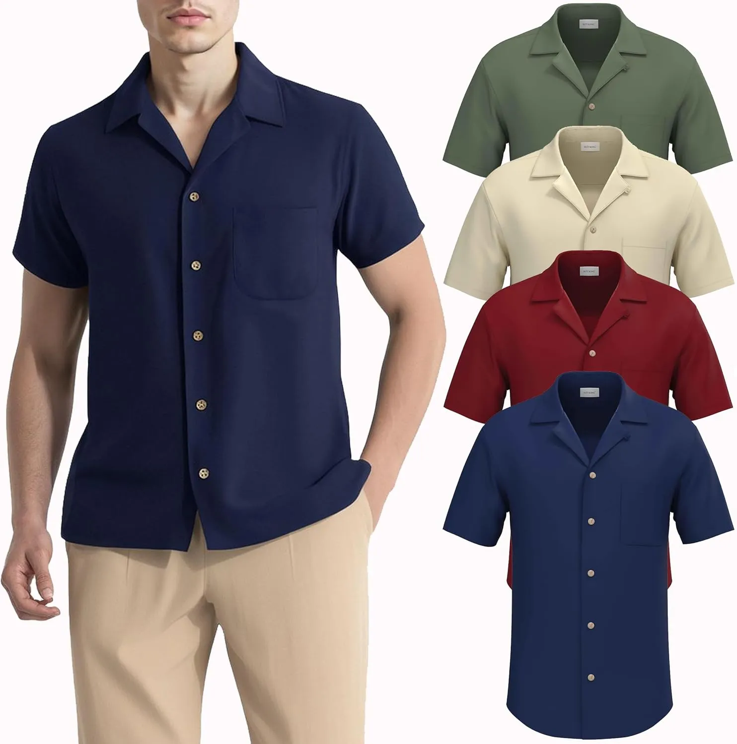 4 Pack - Mens Short Sleeve Button Down Shirts – Wrinkle Free, Muscle Fit, Stylish Casual