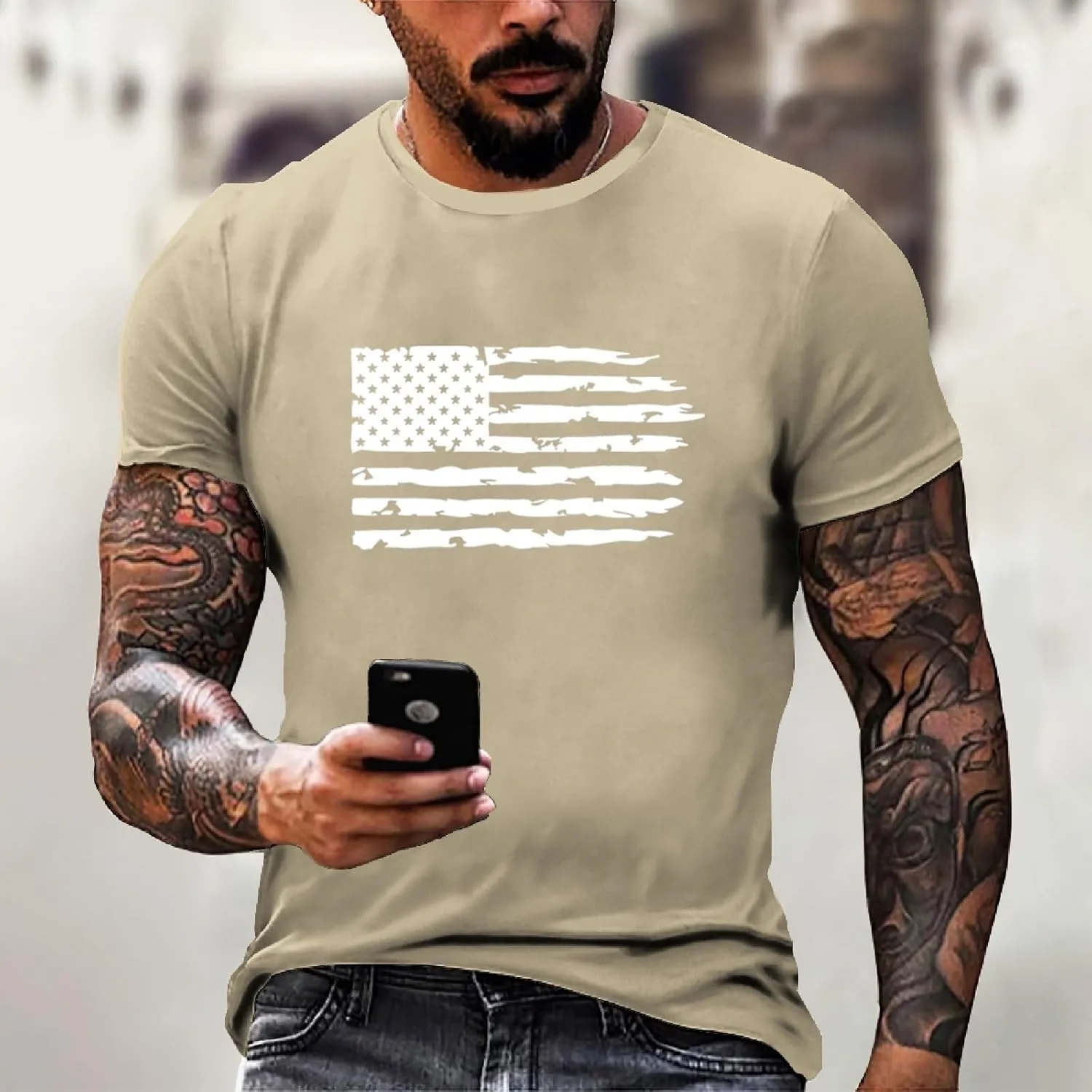 4th of July Shirt for Men Summer American Flag Graphic Printed Crew Neck Short Sleeve Tee Fitted Workout Going Out Top