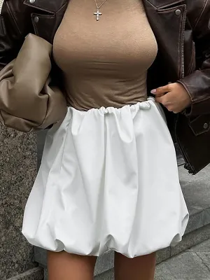 A-Line Loose Elasticity Pleated Solid Color Skirts Bottoms