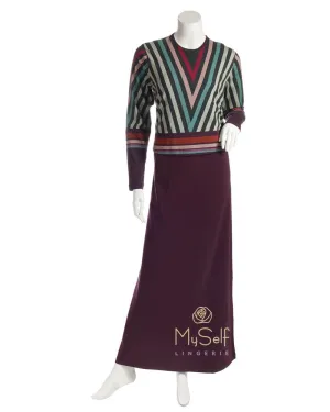 AAN180 Plum Striped Cotton Nursing Nightgown