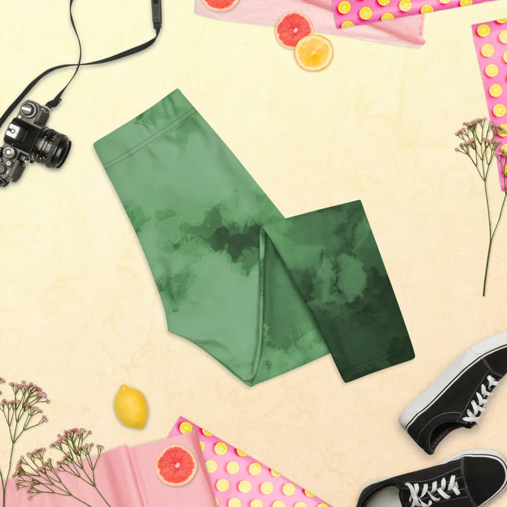 Abstract Women's Capri Leggings, Green Abstract Casual Capris Tights For Women-Made in USA/EU/MX