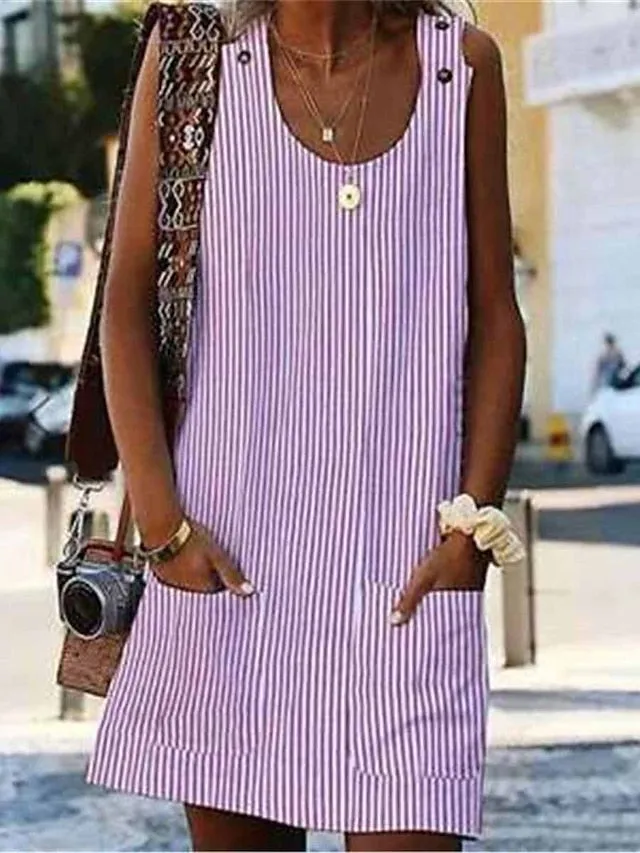 Active Stripe Print Tank Dress for Women - Mini Summer Fashion