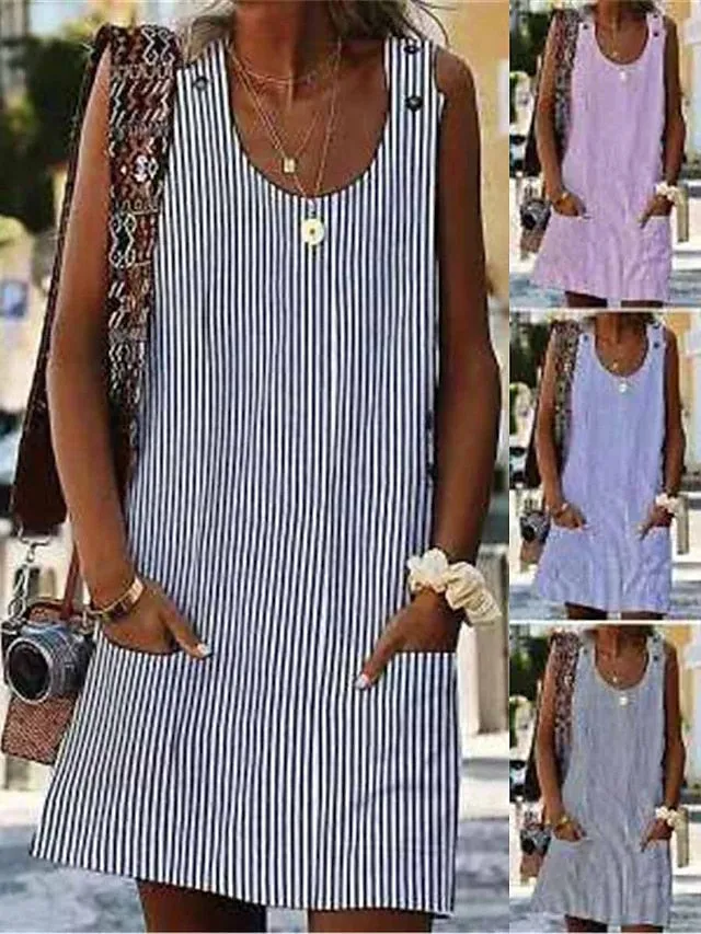Active Stripe Print Tank Dress for Women - Mini Summer Fashion