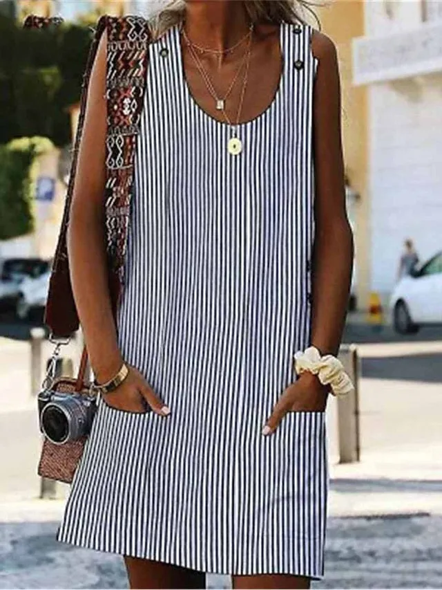 Active Stripe Print Tank Dress for Women - Mini Summer Fashion