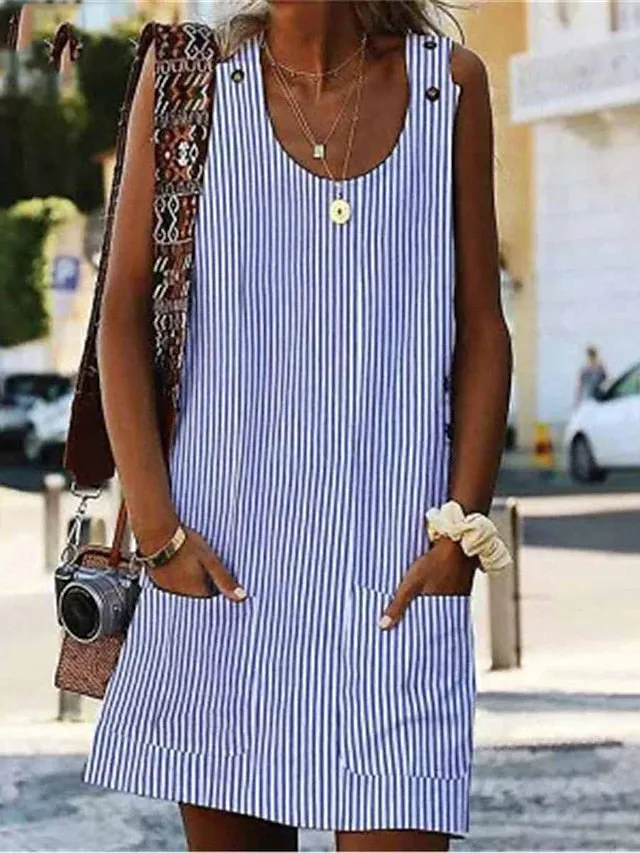Active Stripe Print Tank Dress for Women - Mini Summer Fashion