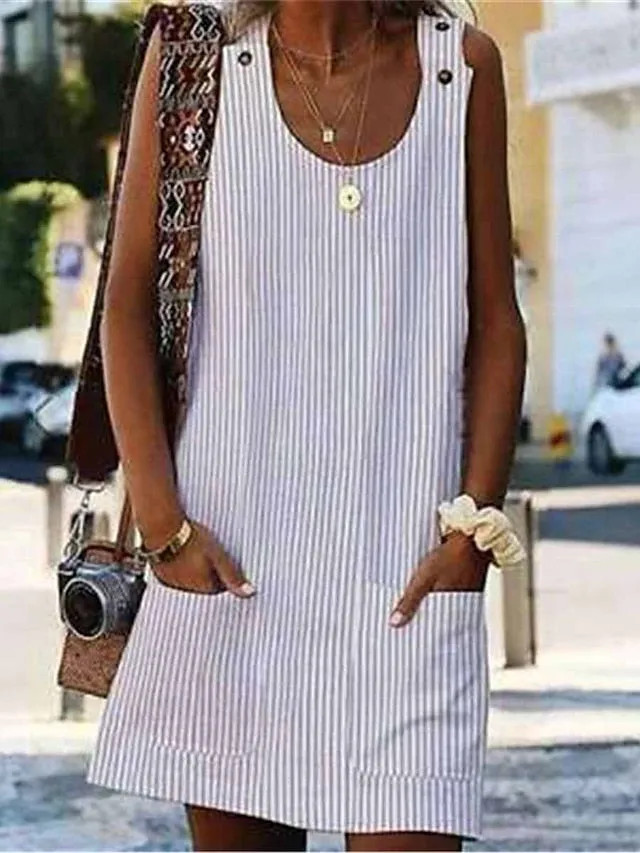 Active Stripe Print Tank Dress for Women - Mini Summer Fashion