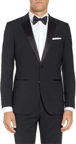 Adam Baker Mens 100% Wool Regular Fit Two-Piece Notch Lapel Formal Tuxedo - Black