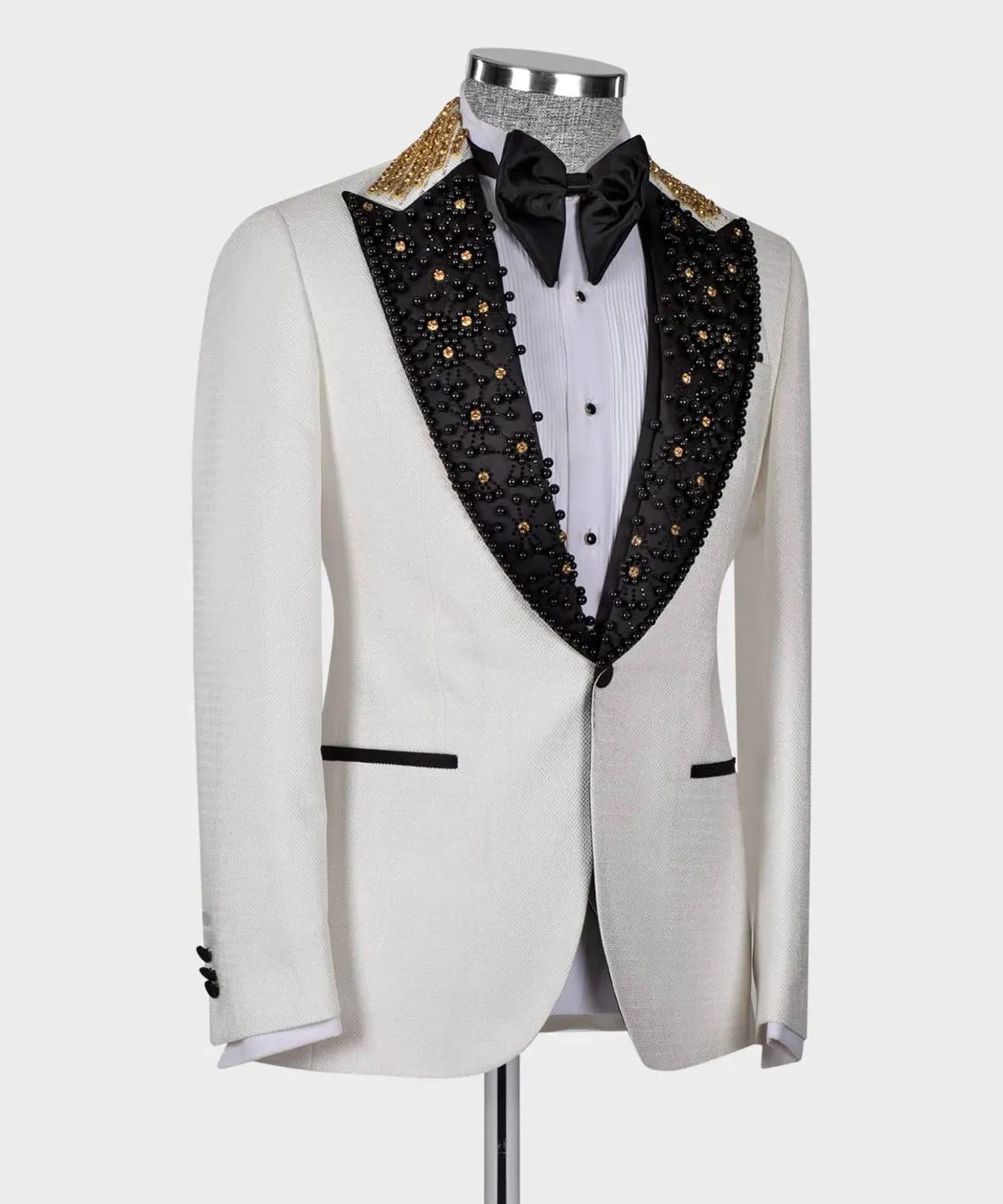 Aidase mens outfits Men's Suit 2 Pieces Blazer Black Pants Peaked Lapel One Button Tuxedo Beaded DiamondsWedding Groom Formal Tailored Costume Homme