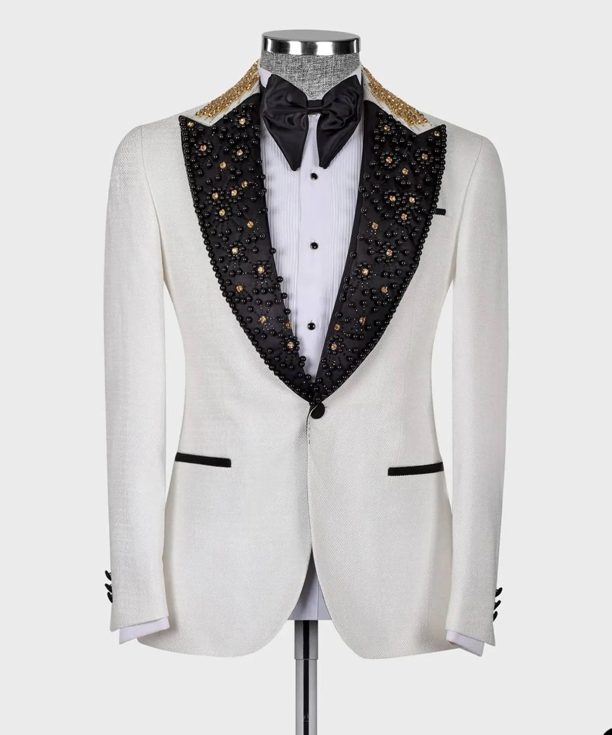 Aidase mens outfits Men's Suit 2 Pieces Blazer Black Pants Peaked Lapel One Button Tuxedo Beaded DiamondsWedding Groom Formal Tailored Costume Homme