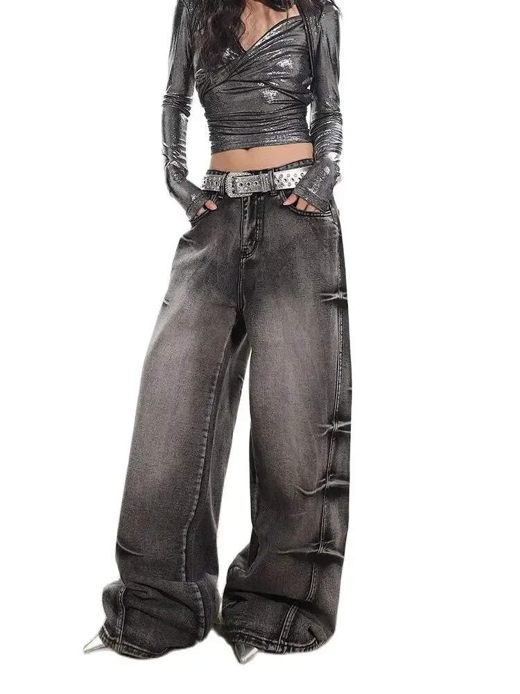 Aiertu Women's Jeans Baggy Harajuku Denim Trousers Y2k Japanese 2000s Style Wide Jean Pants Vintage 2000s Trashy Oversize Clothes 2024