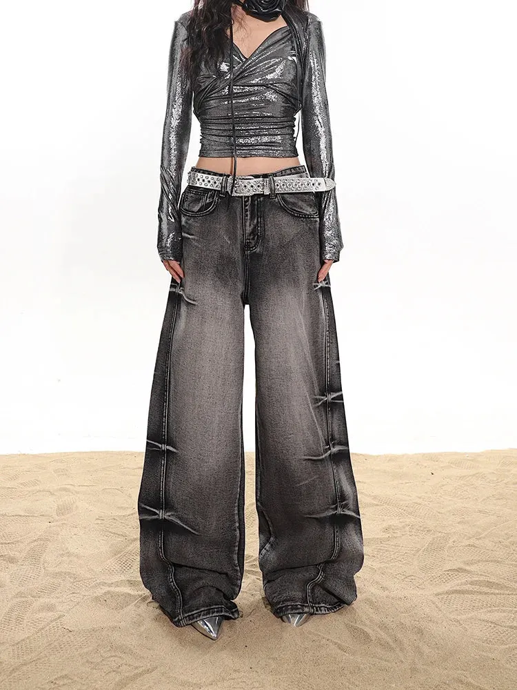 Aiertu Women's Jeans Baggy Harajuku Denim Trousers Y2k Japanese 2000s Style Wide Jean Pants Vintage 2000s Trashy Oversize Clothes 2024