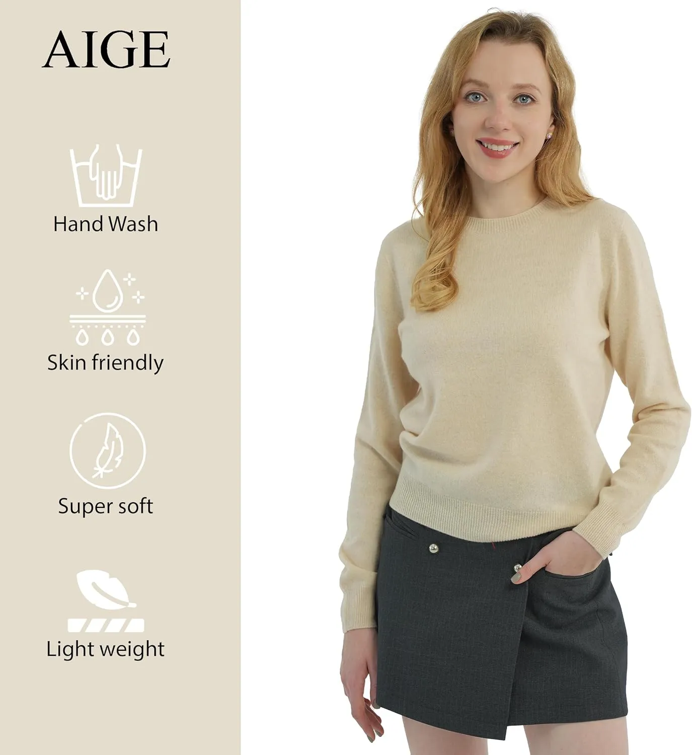 AIGE Women's Crew-Neck Oversized Fall Winter Warm 100% Pure Wool Long Warm Soft Pullover Sweater Tops Best for Winters