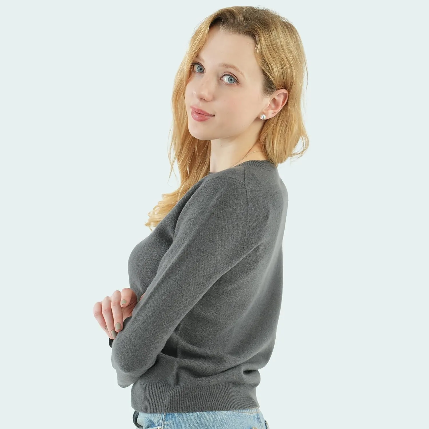 AIGE Women's Crew-Neck Oversized Fall Winter Warm 100% Pure Wool Long Warm Soft Pullover Sweater Tops Best for Winters