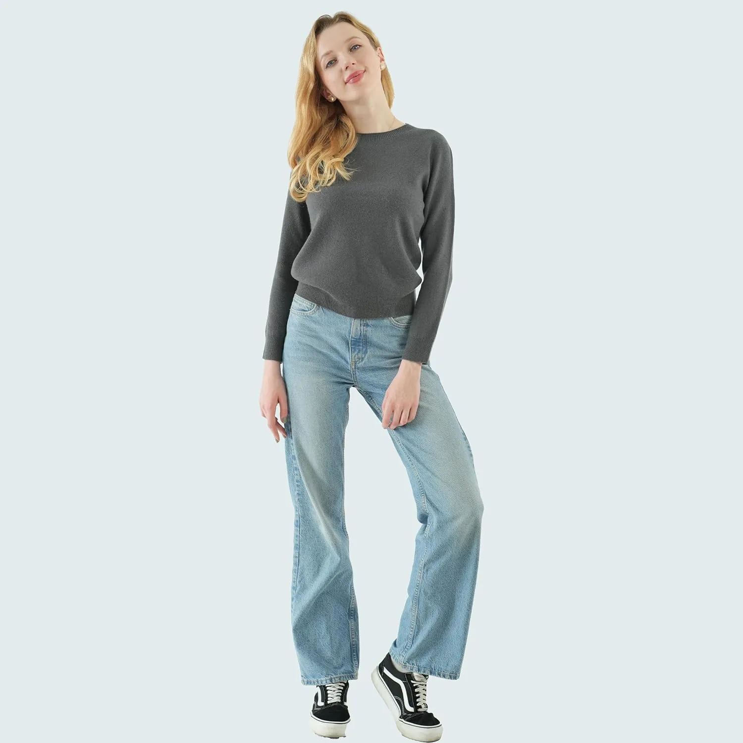 AIGE Women's Crew-Neck Oversized Fall Winter Warm 100% Pure Wool Long Warm Soft Pullover Sweater Tops Best for Winters