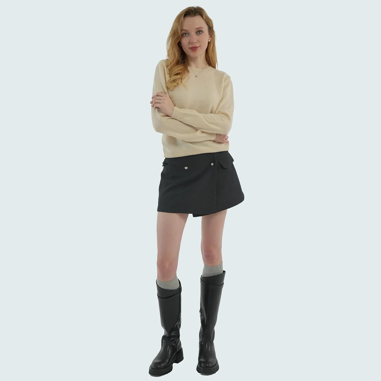 AIGE Women's Crew-Neck Oversized Fall Winter Warm 100% Pure Wool Long Warm Soft Pullover Sweater Tops Best for Winters