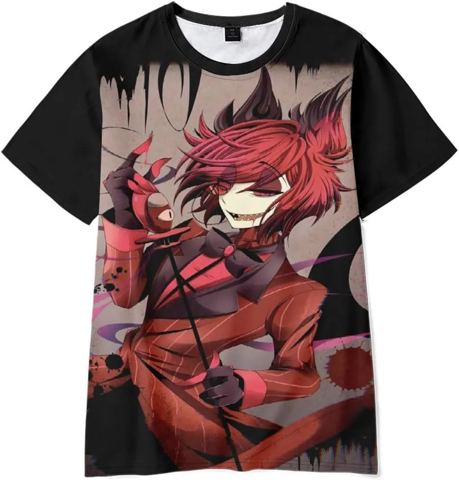 Alastor Cosplay Shirts Crew Neck Short Sleeve T Shirts Printed Tees
