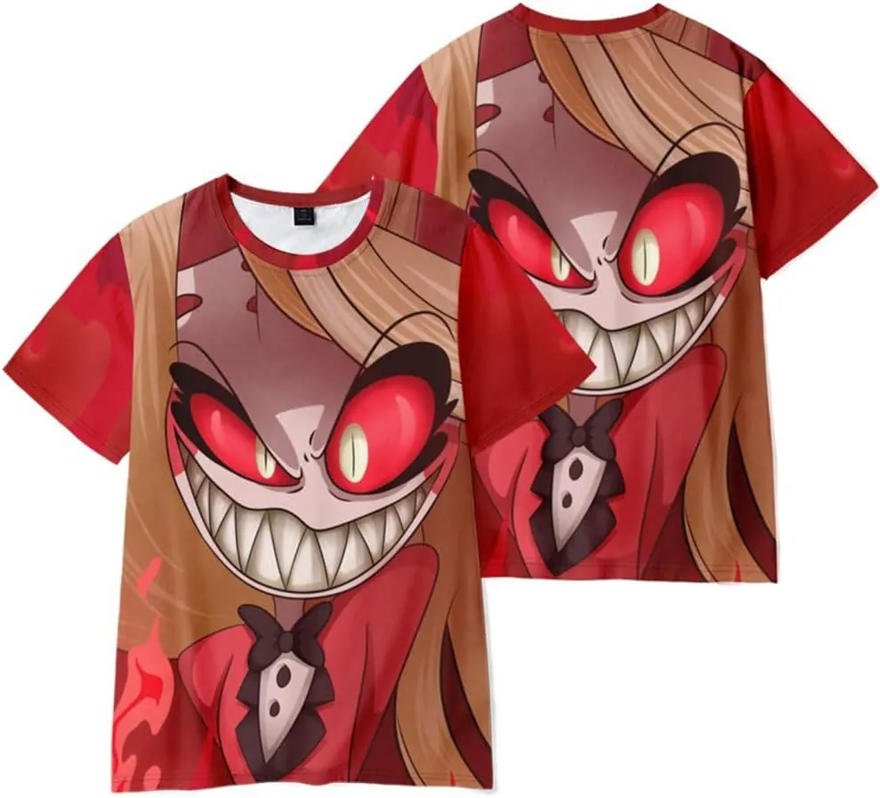 Alastor Cosplay Shirts Crew Neck Short Sleeve T Shirts Printed Tees