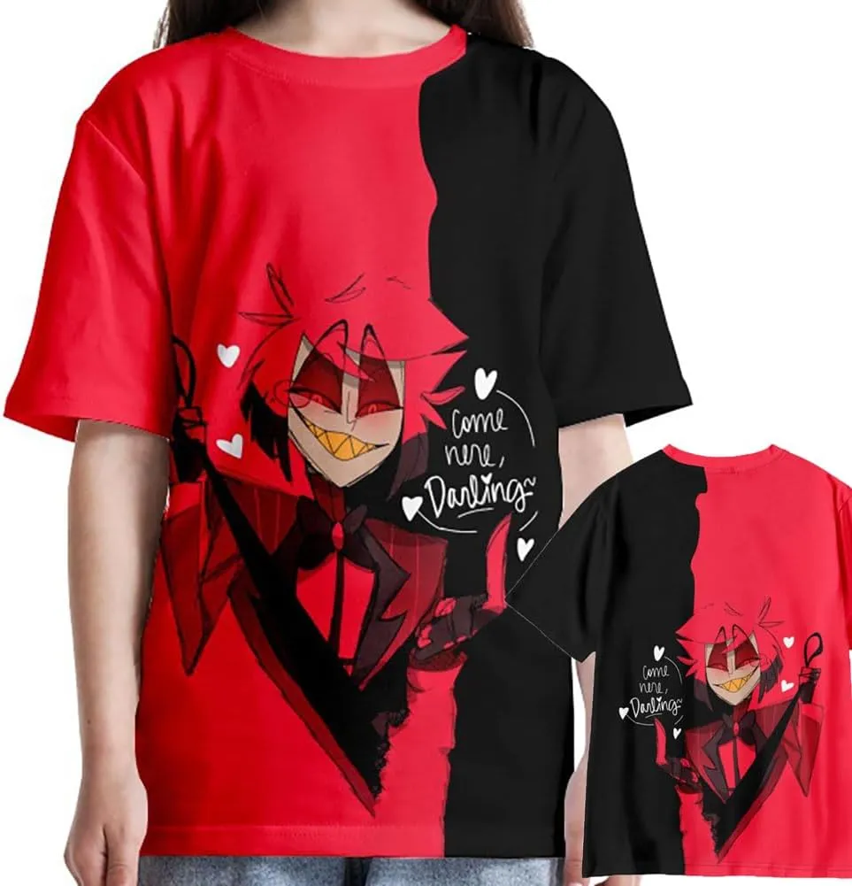 Alastor Cosplay Shirts Crew Neck Short Sleeve T Shirts Printed Tees