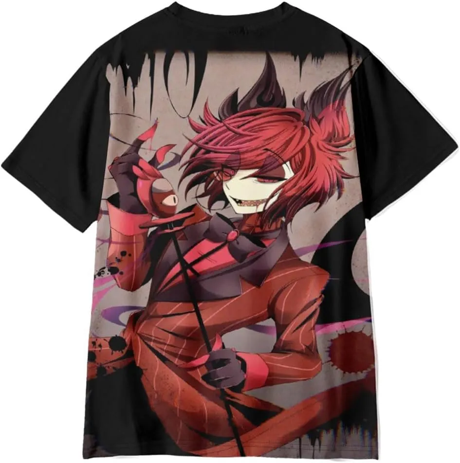 Alastor Cosplay Shirts Crew Neck Short Sleeve T Shirts Printed Tees