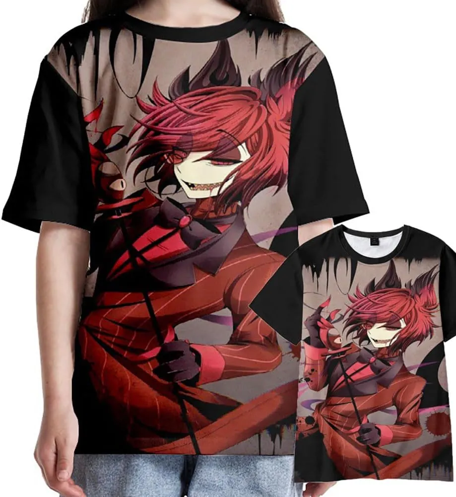 Alastor Cosplay Shirts Crew Neck Short Sleeve T Shirts Printed Tees