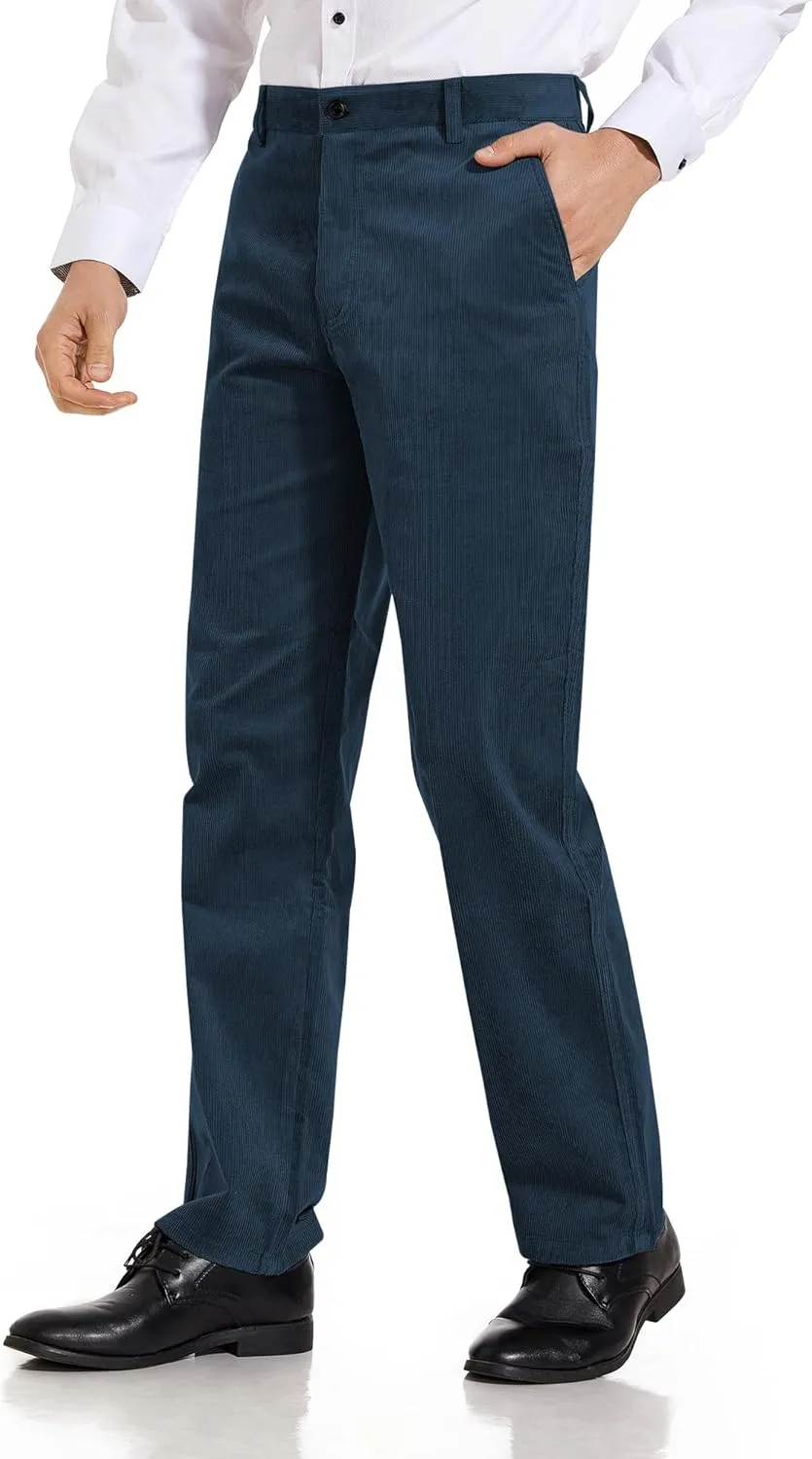 Alimens & Gentle Men's Corduroy Pant Straight Fit Flat-Front Casual Chino Pants
