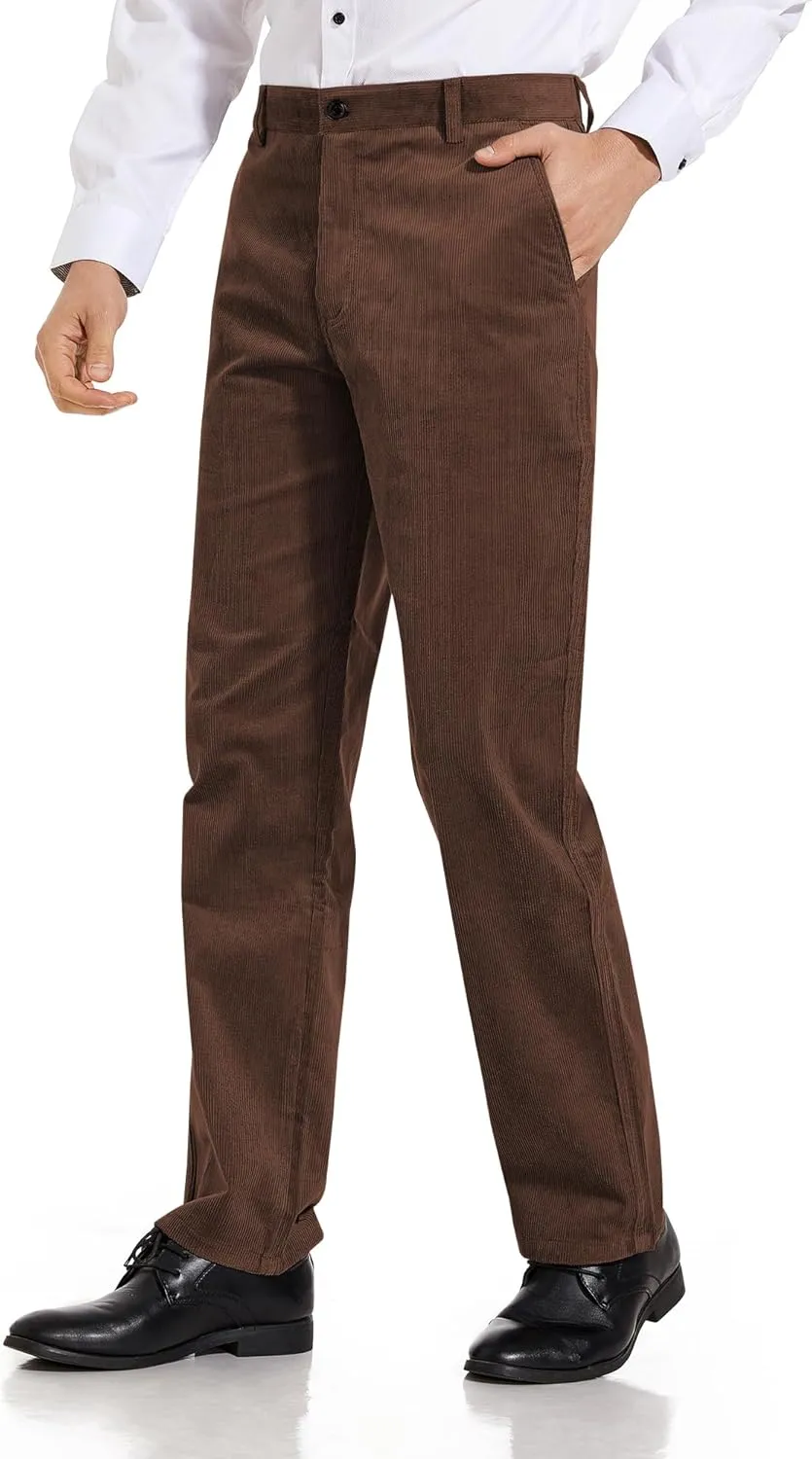 Alimens & Gentle Men's Corduroy Pant Straight Fit Flat-Front Casual Chino Pants