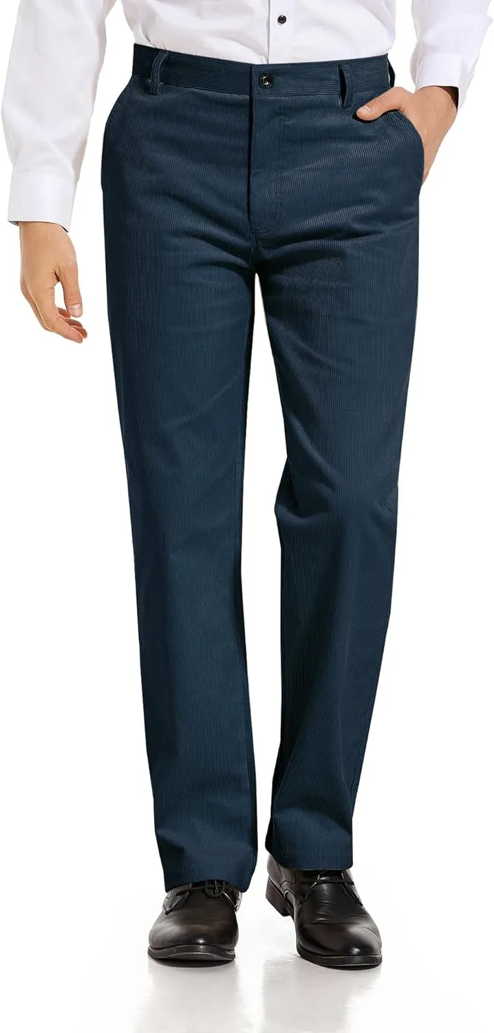 Alimens & Gentle Men's Corduroy Pant Straight Fit Flat-Front Casual Chino Pants